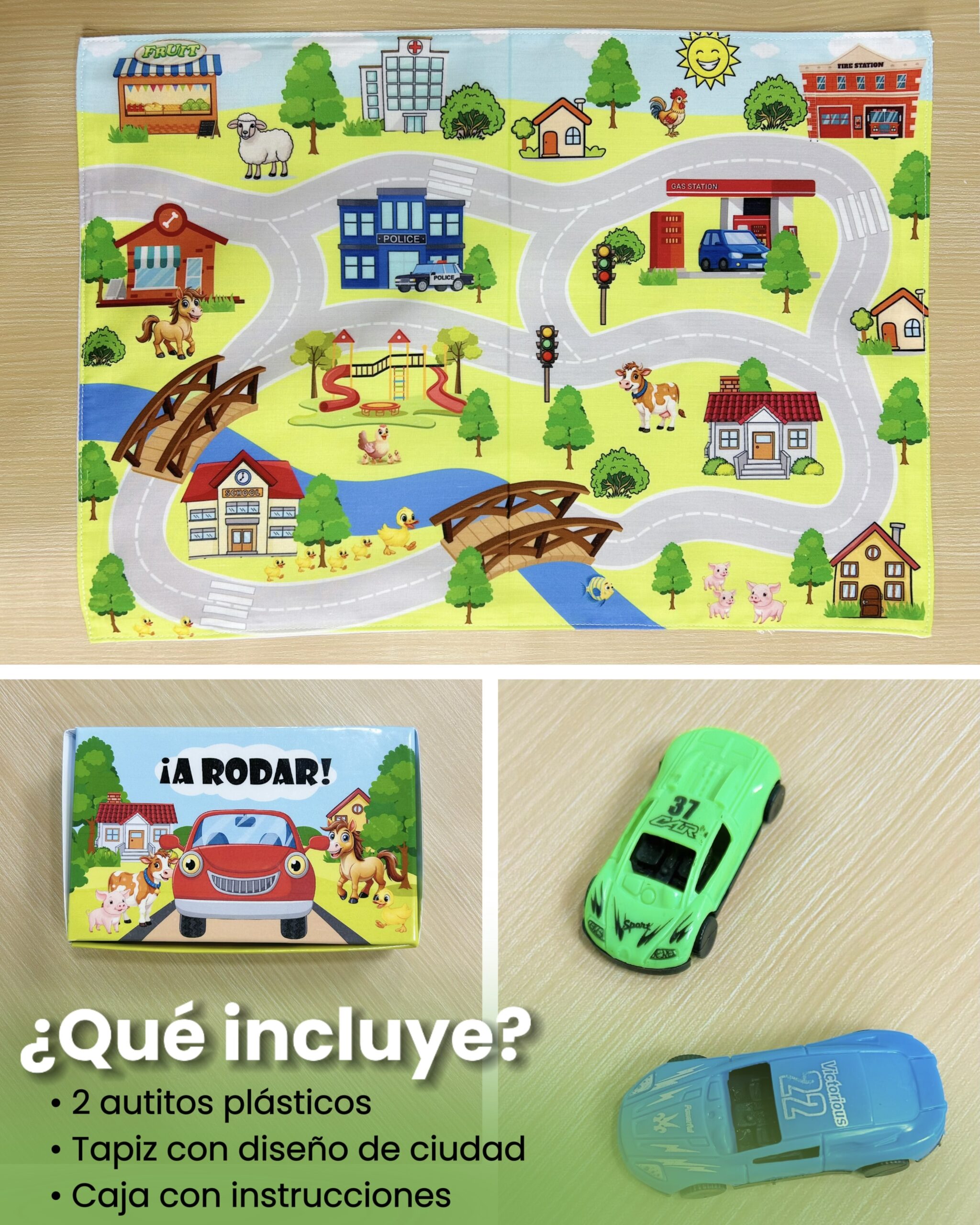 Pista autos ciudad tapiz tela A RODAR +2 coches - Imagen 6