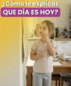 Niña pequeña mirando un calendario de pared con duda mientras sostiene un lápiz sobre la pregunta Cómo le explicas qué día es hoy.