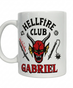Taza con el logotipo de Hellfire Club de Stranger Things y el nombre personalizado