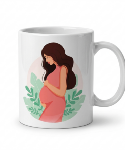 Taza cerámica blanca personalizada por sublimación con dibujo de mujer embarazada
