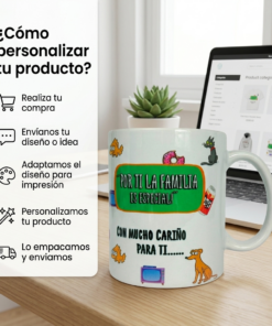 Taza de cerámica blanca con dibujos de un martillo, una llave francesa y la frase "Si papá no puede arreglarlo estamos jodidos".