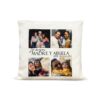 almohadón crema con un collage de fotos familiares y frase central "La mejor madre y abuela del mundo.