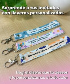 Pack 10 llaveros cinta personalizados a todo color con gancho metal regalo souvenirs - Imagen 2